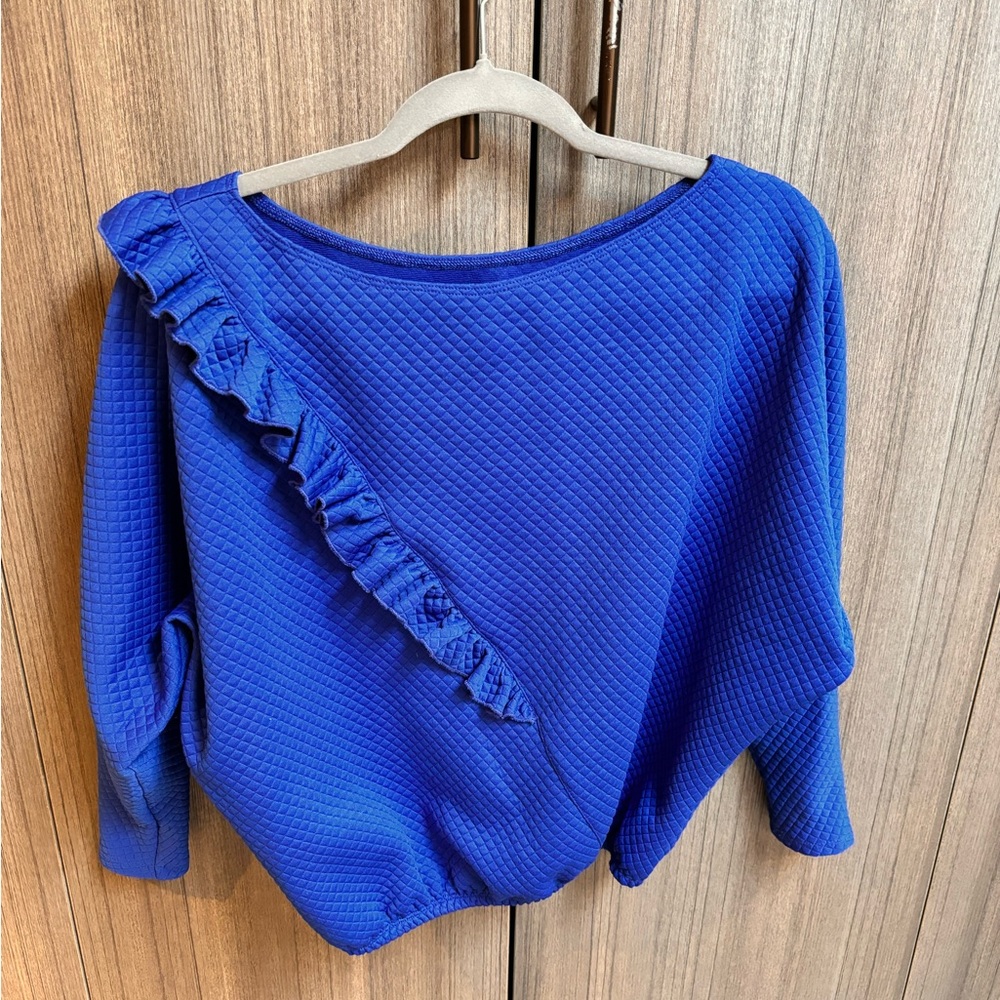 Royal blue off the shoulder Anne Hung top. Size European 0 (xs)